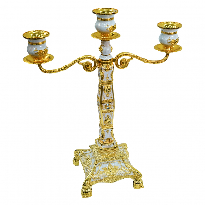 Մոմակալ AV-6496 էմալով Քառակուսի Ոտով 3թև Ոսկի 2